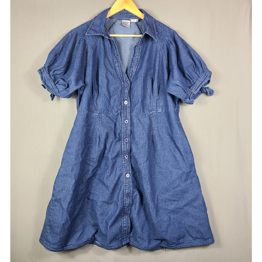 Vintage Main Street Blues Denim Dress Tie Sleeve Western Casual Chic Size 18W